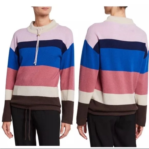 THEORY SWEATER STRIPED MOCK-NECK 100%CASHMERE PULLOVER Sz S MULTI COLOR …NWT - Picture 1 of 10